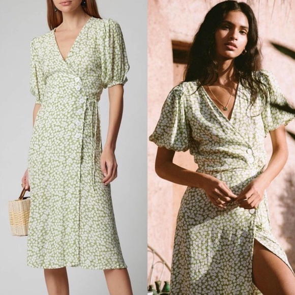 Faithfull the Brand Dresses & Skirts - Faithfull the Brand Marta Bella Floral Dress Size Small Green White Button Puff